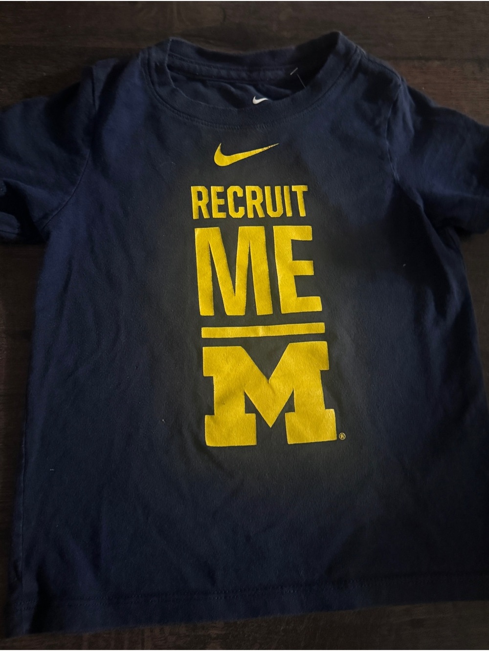 Nike Kids Navy Tee with Bold Maize 'Recruit Me' Graphic